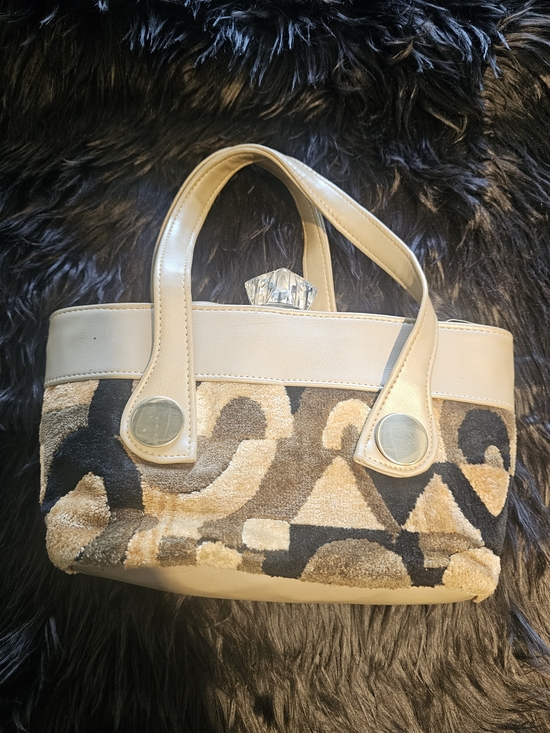 Handbags - Vintage Tapestry Carpetbag Handbag With Geometric Lucite Accent Closure